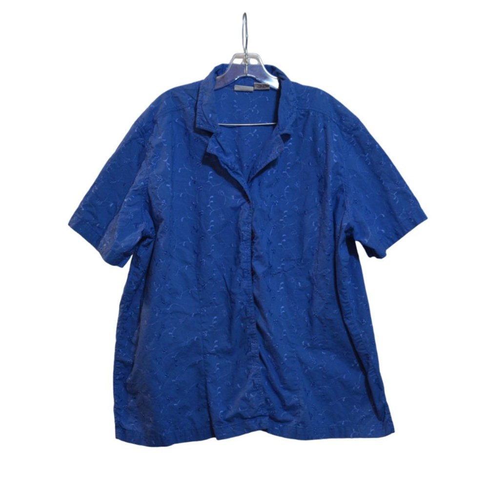 Bobbie Brooks (R) Cotton Blue Button Down Short Sleeves Embroidery Shirt 22W/24W